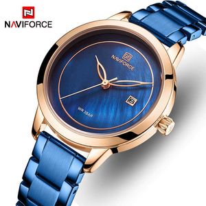 Naviforce Dames Horloge Rvs Dame Dame Horloge Mode Waterdichte Dames Horloges Simple Blue Girl Clock Relogio Feminino 210616