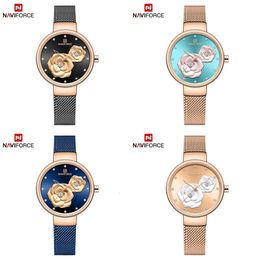 Naviforce Femmes Watch Top Brand Rose Gold Blue Quartz Ladies Watches en acier Mesh étanche à bracelet pour filles Regio Feminino 20276A ES