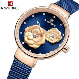 NAVIFORCE femmes montre haut de gamme or Rose bleu Quartz dames montres en acier maille étanche montre-bracelet pour fille Relogio Feminino 20301L