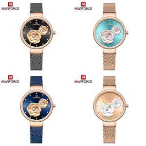 Naviforce Women Watch Top Brand Rose Gold Blue Quartz Ladies Watches Wristwatch impermeable de malla de acero para niñas Relogio Feminino 20276a es