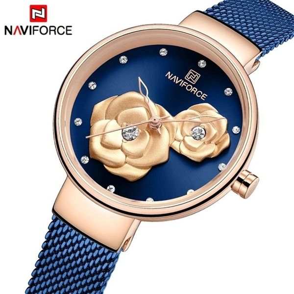 NAVIFORCE femmes montre haut de gamme or Rose bleu Quartz dames montres en acier maille étanche montre-bracelet pour fille Relogio Feminino 20246K