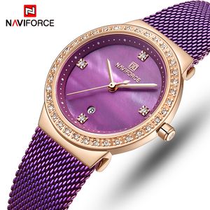 Naviforce vrouwen kijken top luxemerk mode jurk kwarts dames horloges roestvrij staal date vrouwelijke klokrelogio feminino