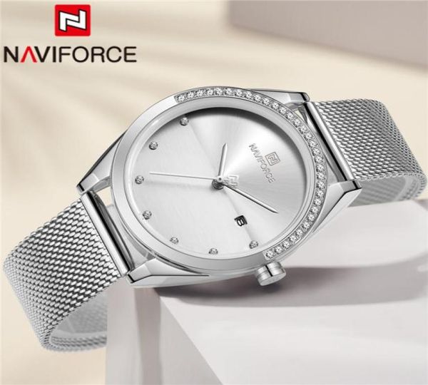 Naviforce Women Watch Top Silver Ladies Wallgatch Mesh Screed Acero Bracelet Fashion Fashion Reloj 5015775621111111111