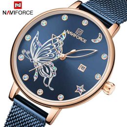 NAVIFORCE femmes montres marque de luxe reloj papillon montre mode Quartz dames maille en acier inoxydable étanche cadeau reloj muje V228b
