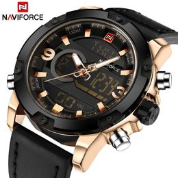 Naviforce polshorloges merk luxe mannen analoge digitale lederen sport horloges heren leger militair horloge man kwarts klokrelogio masculino hoge kwaliteit