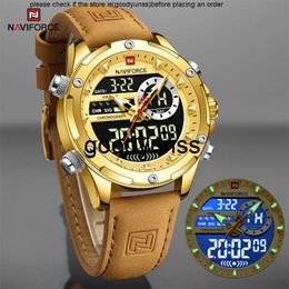 Naviforce polshorloges Naviforce Luxury merk Originele horloges voor mannen Casual Sports Chronograph Alarm Quartz Polshorloge Leer Waterdichte klok 9208 230815