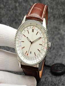 Navitimer 46 mm kwaliteit horloge chronograaf kwarts beweging zilveren wijzerplaat 50e verjaardag mannen kijken bruine lederen riem heren polsc8580051
