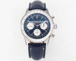 Montre de luxe pour hommes BLS Factory en acier inoxydable cadran noir / bleu Swiss 7750 chronographe automatique 28800vph montres en cristal saphir bracelet en cuir 43 mm
