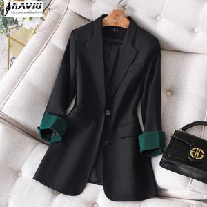 Naviu mode femmes élégantes Blazer formel noir et Beige couleur à manches longues veste tenue de bureau dames manteau 210604