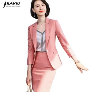 Naviu Hoge Kwaliteit Vrouwen Past Professionele Lente Fashion Stripe Blazer and Skirt Office Dames Bedrijfswerk Slijtage 210927