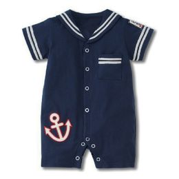 Marine bébé garçons Shortall col barboteuses salopette mignon bébé une pièce vêtements bébé vêtements marin Top qualité 210413