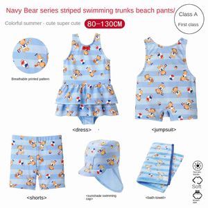 Navy Bear Series J Zus en Broer Dragen Zomer 2023 Nieuwe Jongen en Meisje Hoge Kwaliteit Badpak Zwembroek Handdoek L230625