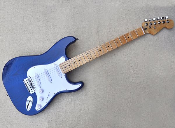 Guitare électrique bleu marine à 6 cordes, avec corps en frêne, manche en érable, personnalisable