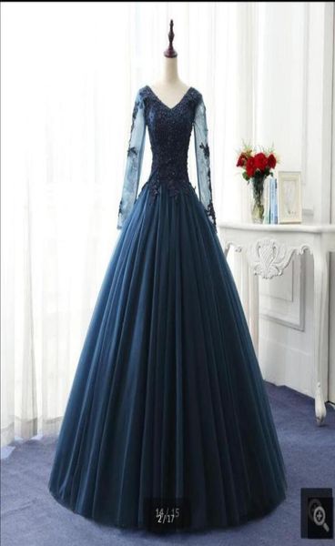 robe de bal bleu bleu marine robes de bal à manches longues en perles robe de bal formelle modestes perles princesse project robes 7686496