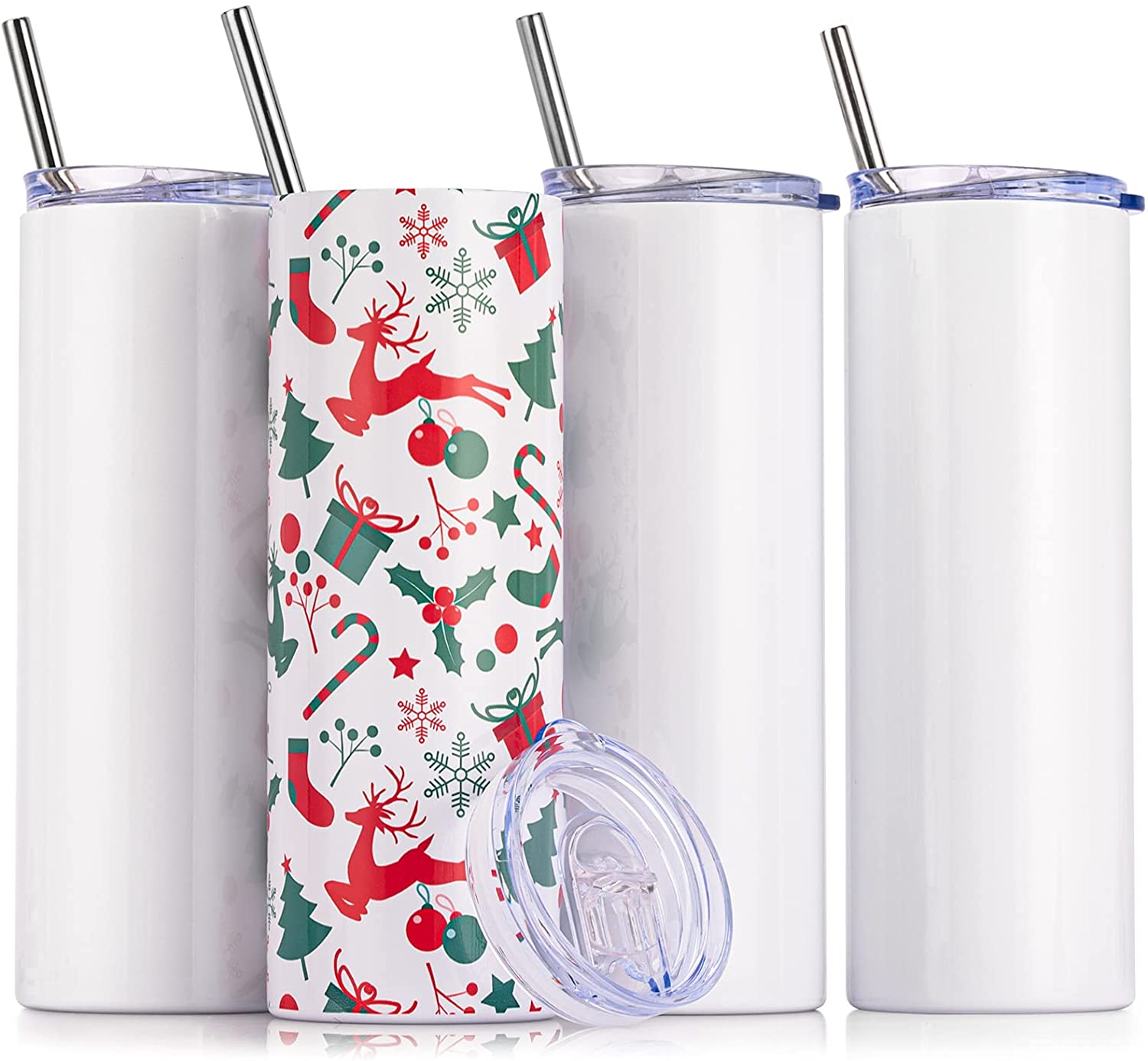 US Stock 20oz Tumblers med lock Plast Plast Straw Sublimation Tumblers Blanks Rostfritt Stål Avsmalnande Straight Tumblers Koppar Vattenflaskor Kaffe Koppar 50PC / Kartong