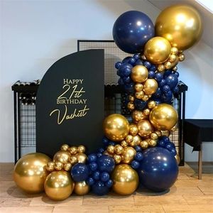 Marineblauwe ballonnen Arch Garland Kit Chrome gouden ballonnen voor bruiloft afstuderen Verjaardagsfeestje Decor 220523