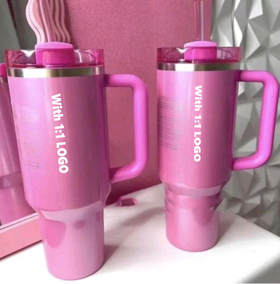 US Stock 1: 1 Logo Cosmo Pink Target Red Ready to Ship Mugs Checher Tumblers H2.0 40oz كؤوس مع غطاء مقبض السيليكون وقشور جيل ثاني أكواب ماء.