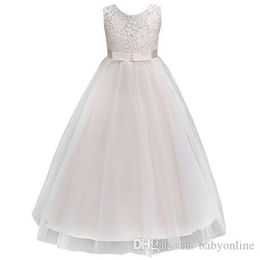 Bleu marine pas cher robes de demoiselle d'honneur 2019 en stock princesse une ligne sans manches enfants enfant en bas âge robe de première communion avec ceinture MC0889294G