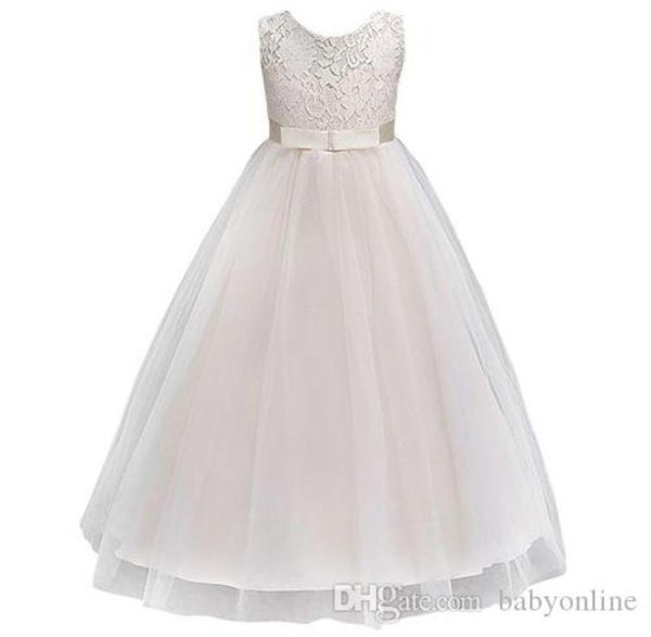 Vestidos de niña de flores baratos en azul marino 2019 En stock Princesa A Line Vestido de primera comunión sin mangas para niños pequeños con fajín MC08899918403