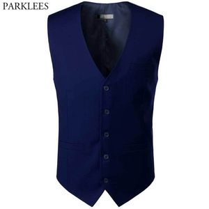 Navy Blue Jurk Vest Vest Mannen Merk Kwaliteit Mens Tuxedo Vesten Echt Pocket Business Formele Bruiloft Gilet Homme 3XL 210522