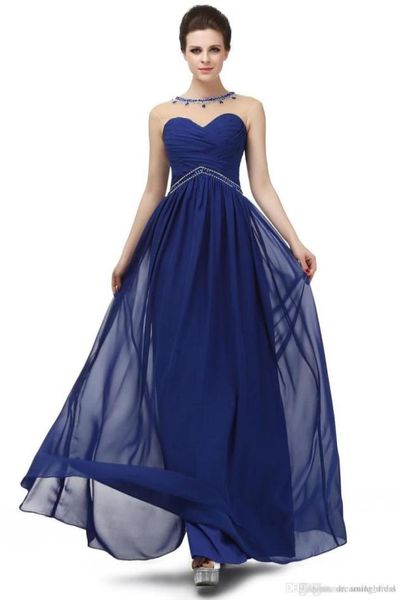 Vestidos de noche azul marino largos 2017 una línea de cintura imperio gasa hasta el suelo vestido de fiesta para mujer de talla grande WM00127618383970116