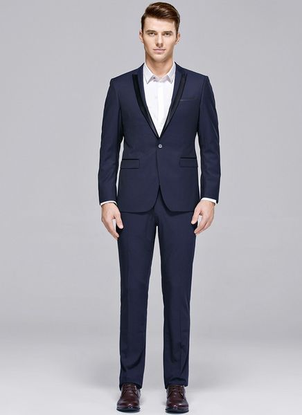 Esmoquin de novio azul marino solapa azul marino padrino de boda traje de dos piezas moda hombres negocios fiesta de graduación chaqueta Blazer (chaqueta + pantalones)
