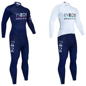 Marineblauw INEOS Fietsjack Bibs Broekpak Heren Dames Ropa Clclismo 2024 VAE Team Thermische Fleece Fietsen Maillot Jersey Kleding