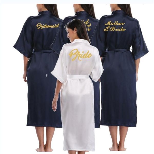 Bleu marine longue grande mariée plaine kimono robe de soie robe de nuit en satin robe de mariée robe de mariée robe de dentelle robe dames robes mot 210901