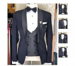 Marineblauw mannen blazer zakelijke moderne mannen pak met broek slim fit bruiloft pakken voor mannen prom formele jas tuxedo3 stuks (jas + vest + broek)