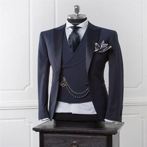 Marina azul Blazer Business Modern Men traje con pantalones Slim Fit Traits para hombres Prom Jacket formal de esmoquin Custom 3249d