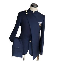 Marineblauw herenpak, 2-delig bruiloftsbruidegom, smoking, Indiase stijl, mode, op maat gemaakt herenpak, elegante blazer