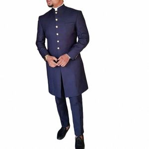 Trajes de hombre azul marino LG chaqueta de 2 piezas pantalones de abrigo de un solo pecho soporte de solapa formal traje de busin Homme chaqueta personalizada o1sE #