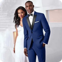 Navy Blue Men Suits voor Wedding Pak Mannen Black Peaked Revers Slim Fit Bruidegom Dragen Tuxedos Prom GroomsMen Mannelijke Blazer Kostuum Homme X0608