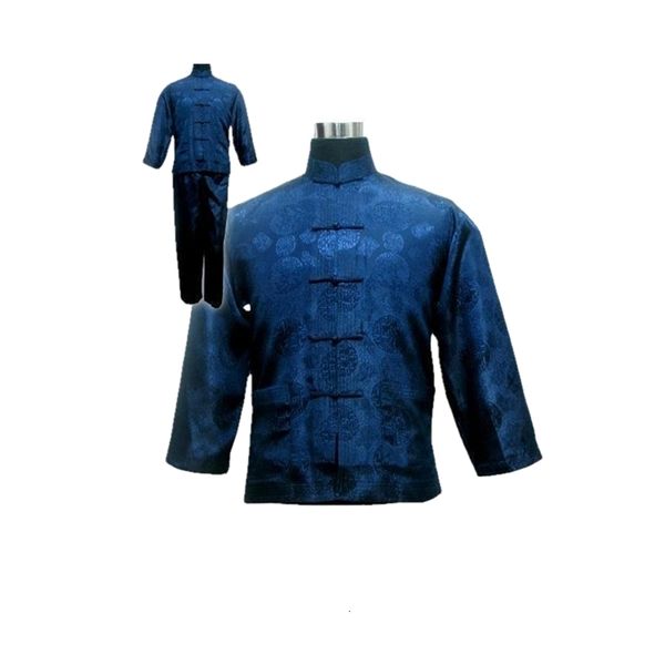 Bleu marine hommes Polyester Satin pyjama ensembles veste pantalon vêtements de nuit vêtements de nuit taille S M L XL XXL XXXL M3020240304