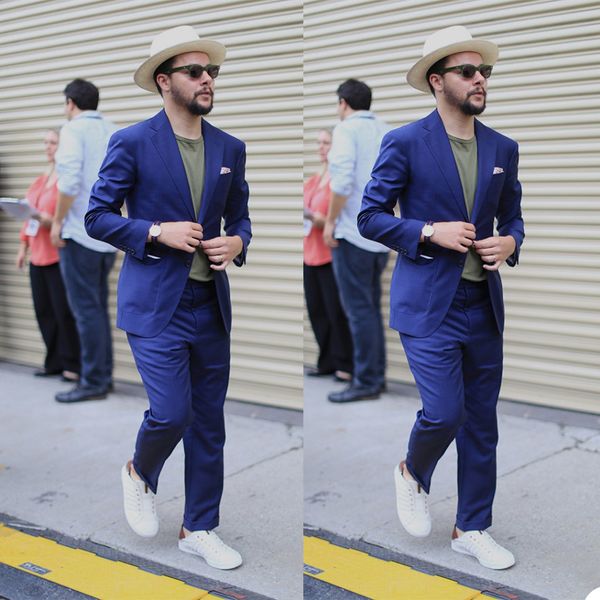 Trajes de hombre azul marino Esmoquin de alta calidad Tallas grandes Dos botones Chaqueta de boda Esmoquin Fiesta de graduación Abrigo Ropa formal (chaqueta + pantalones)