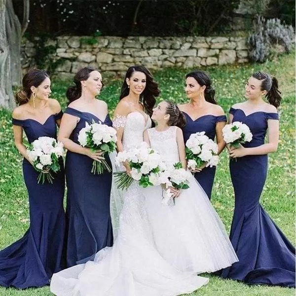 Vestidos de dama de honor de la sirena azul marina azul de la sirena del satén con la boda invitada de la boda de la boda de la vestidos de formato Vestido personalizado Vestido