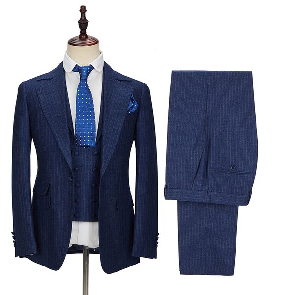 Trajes nuevos de color azul marino para hombre, traje hecho a medida de 3 piezas, traje de negocios, último diseño, fiesta de boda informal para novio