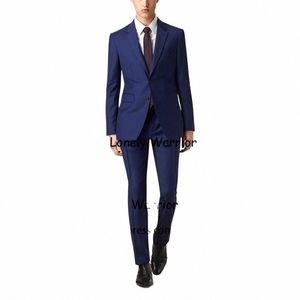 Marineblauw gekerfd revers herenpak slim fit busin blazer hombre bruiloft bruidegom smoking dagelijks 2-delig jasje broek kostuum homme D8l4#