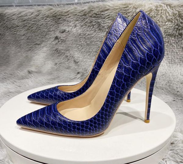 Marina azul odile efecto calzado para mujeres sext puntiaguía puntiagudo zapato de tacón alto damas elegantes impresas en las bombas de vestir de tacones de aguja talla 33-454916675