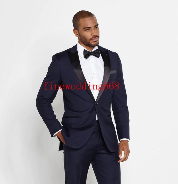 Bleu marine de pointe Lapel Un bouton frères noirs de mariage smokings marié hommes Costumes de mariage Prom Dîner Best Man Blazer (veste + Tie + + Pantalons Ceinturon)