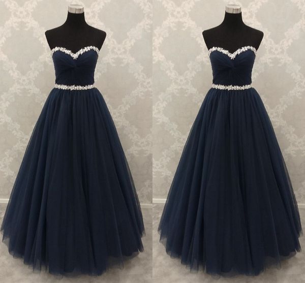 Bleu marine grande taille robes de bal longues ceintures en cristal perlé plis tulle sans bretelles à lacets robe douce 16 robes de Quinceanera robes de soirée