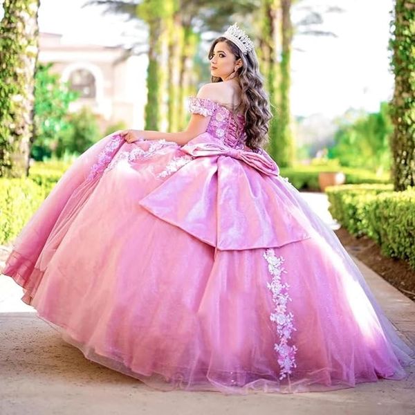 Bleu marine princesse hors de l'épaule robe de bal Quinceanera robe perlée robes d'anniversaire de mariée Appliques robe de remise des diplômes à lacets dos Vestid