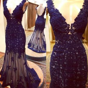 Navy Blue Prom Sirène formelle Robes de soirée avec Sexy V Neck Floor Longueur Elegant Mother of the Bride Robes 0521