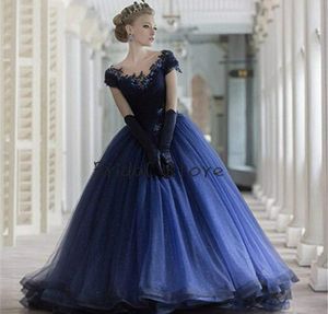 Marineblauw Gezwollen vestidos 15 anos organza kapmouwen kralen applique quinceanera jurken voor meisjes prinses avond formeel feest go5797302