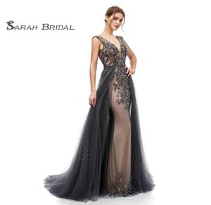 Marineblauw sexy strand luxe prom trouwjurken boho diep vneck backless schede bruidsjurk met overksk vestido de noiva 5408899087