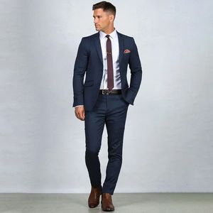 Navy Blue Solid Men Suit Slim FIT