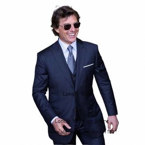 Marineblauwe Pakken Voor Mannen Slim Fit Busin Kantoor Blazer Bruiloft Bruidegom Smoking Banket 3 Delige Set Jas Vest Broek kostuum Homme s1tW #