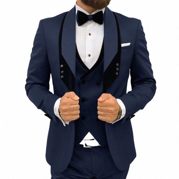 Costumes bleu marine pour hommes Slim Fit Luxe Tuxedos de mariage Fi Mens Blazer Gilet Pantalon 3 pièces sur mesure Homecoming Vestes R8wo #