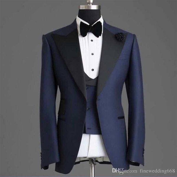 Esmoquin azul marino novio boda hombres trajes para hombre boda esmoquin trajes de fumar para hommes chaqueta pantalones corbata chaleco 019229N