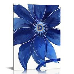 Art mural bleu marine pour décoration de salle de bain, toile de peinture à fleurs abstraite